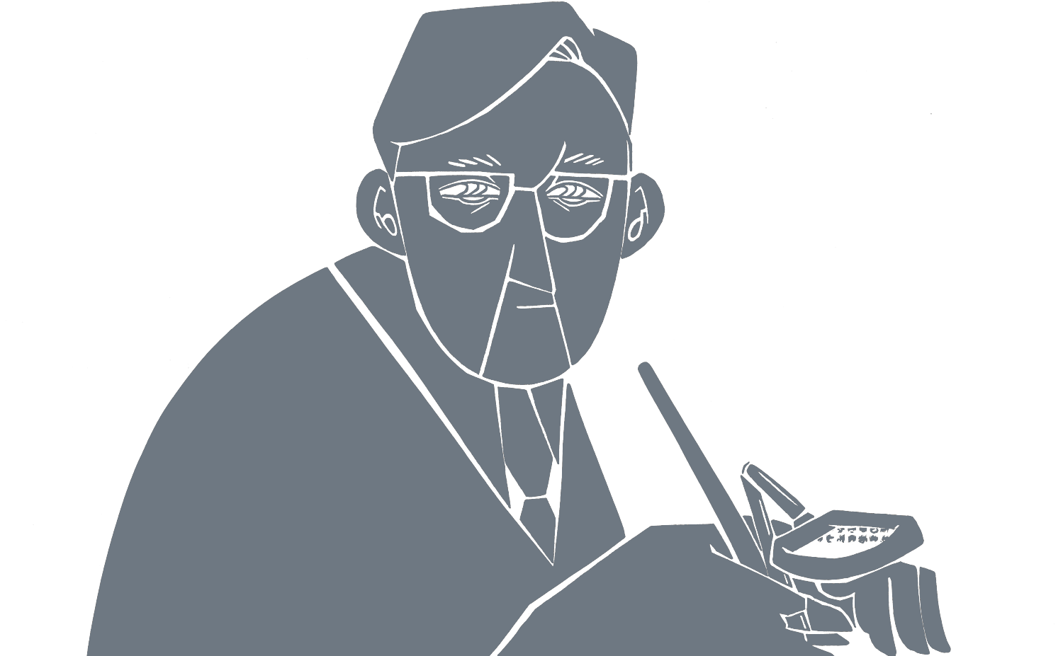 ルーペを使い書体を設計する男性のイラスト